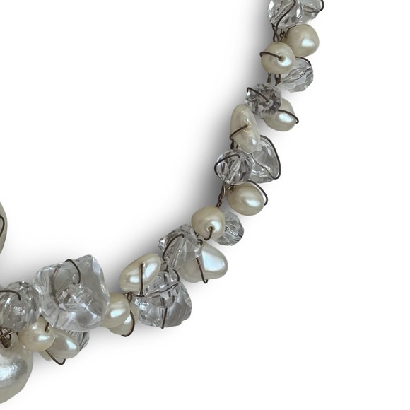 Vintage Abra Pearl and Lucite Necklace with Wire Lacing - Picture 2 of 14